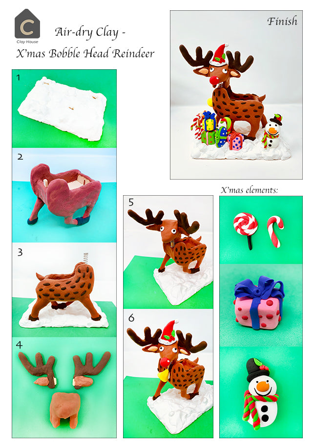 Christmas Projects with Air Dry Clay: Reindeer Bobble Head