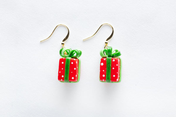 Red Gift Hook Earrings