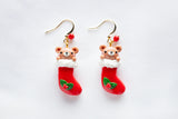 Christmas Stocking Bear Hook Earrings