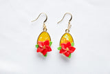 Gold Background Poinsettia Hook Earrings