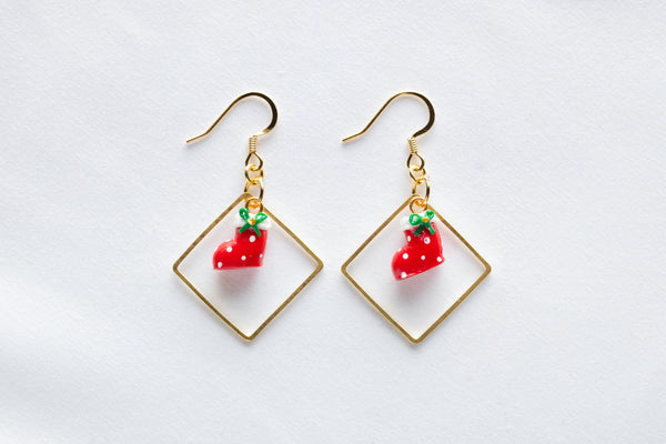 Christmas Stocking Diamond Hoop Hook Earrings