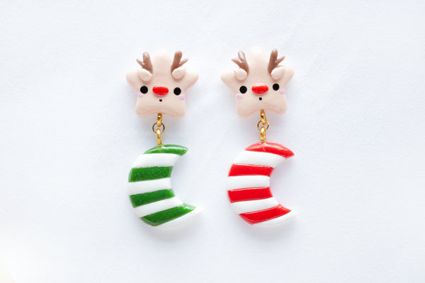 Reindeer Crescent Moon Hook Earrings